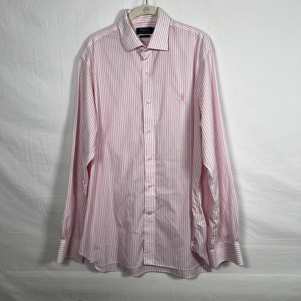 Polo Ralph Lauren Pink Stripe Dress Shirt Men’s 17 36/37 Easy Care Cotton